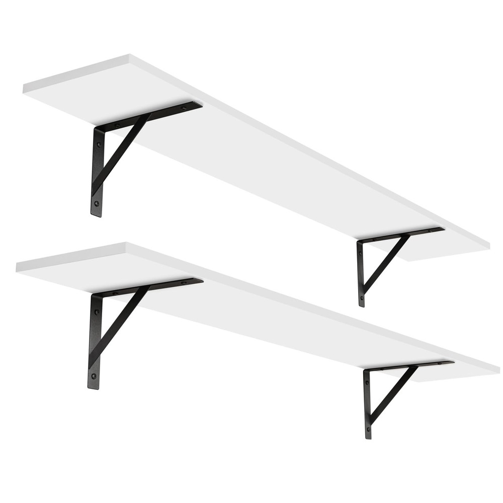 47.3in Floating Wall Shelves Set of 2 - Extra Large White with Metal Brackets