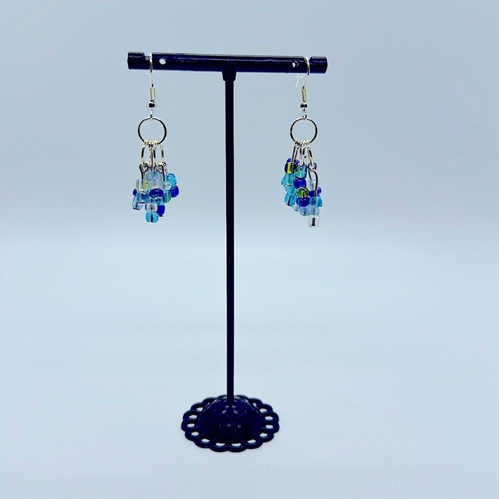 Handmade blue and green dangle gemstone earrings