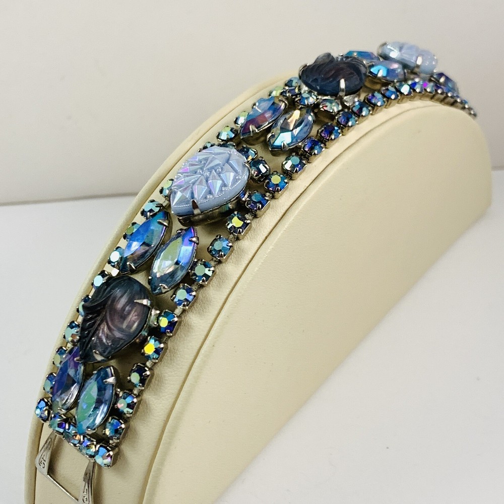 Fabulous Vintage Aurora Borealis AB Rhinestone Silver Tone Bracelet 7