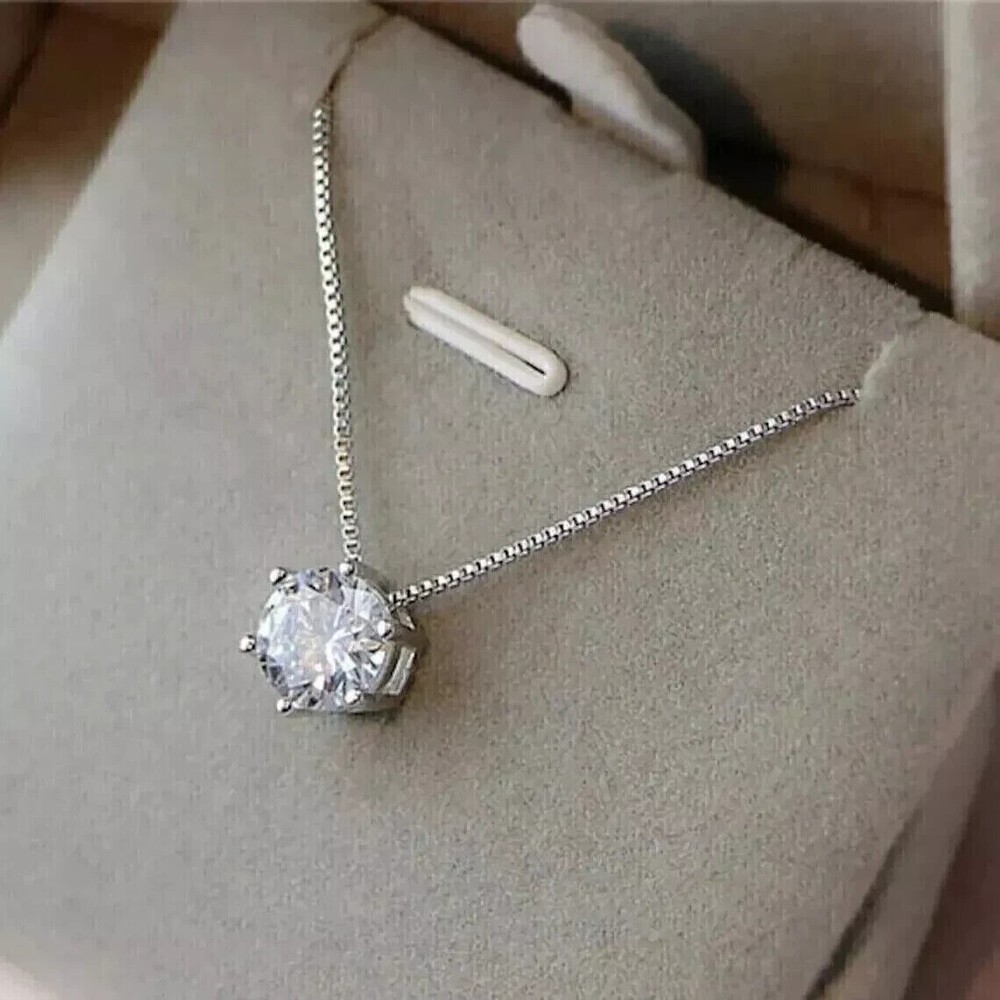 1.30Ct Round Cut Simulated Diamond Solitaire Charm Pendant 14K White Gold Plated