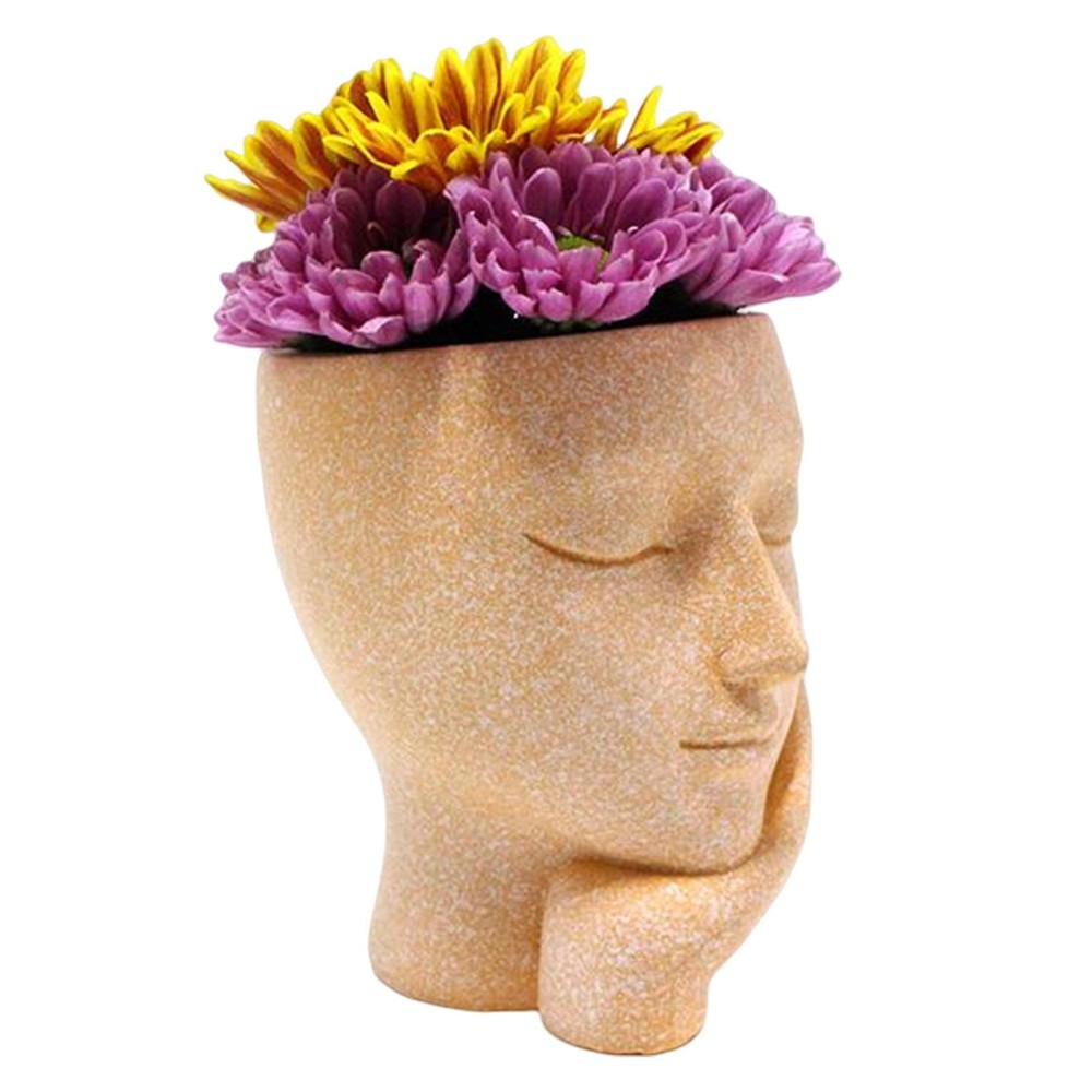 1x Girls Face Head Figurine Flower Pot Succulent Plant Resin Pots Garden Planter