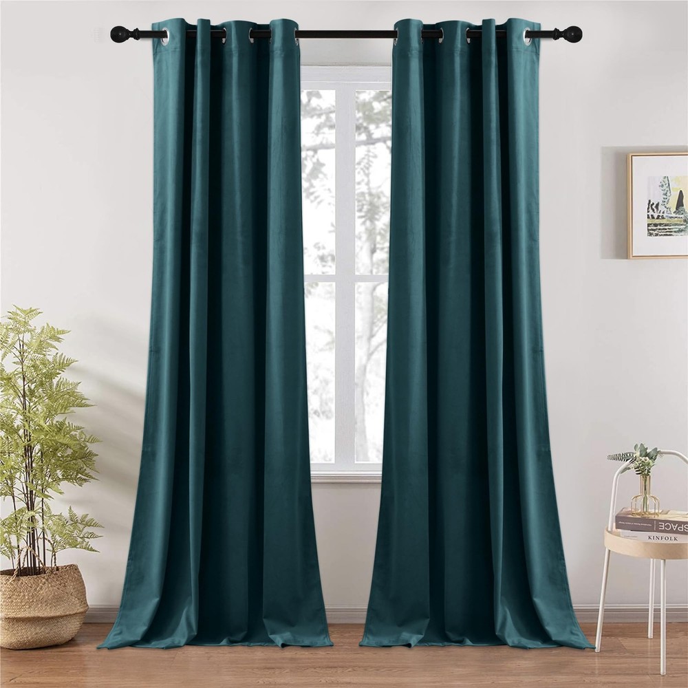 Teal Velvet Curtains 84 inch Length 2 Panels Set, Blackout Velvet Curtains Dr...