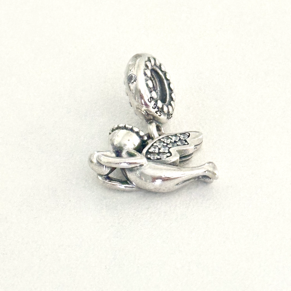 Pandora Sterling Silver Angel Of Love Clear CZ Wings Retired Bead Dangle Charm