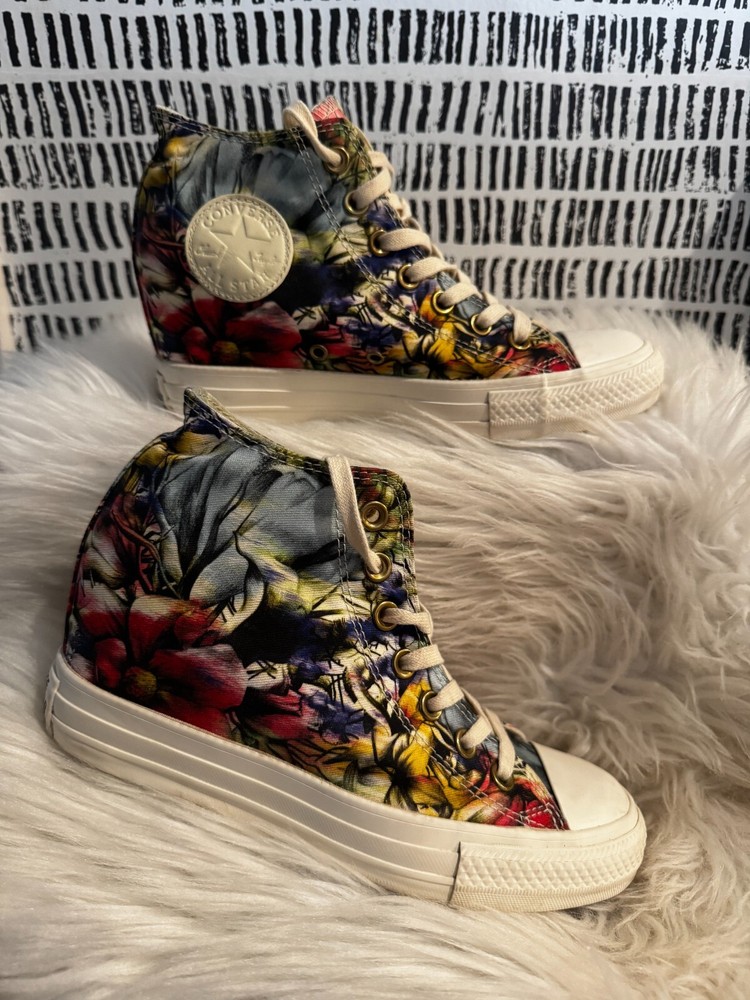 Converse Chuck Taylor All Star Lux Mid Floral Hidden Heel Wedge 547195C shoes 8