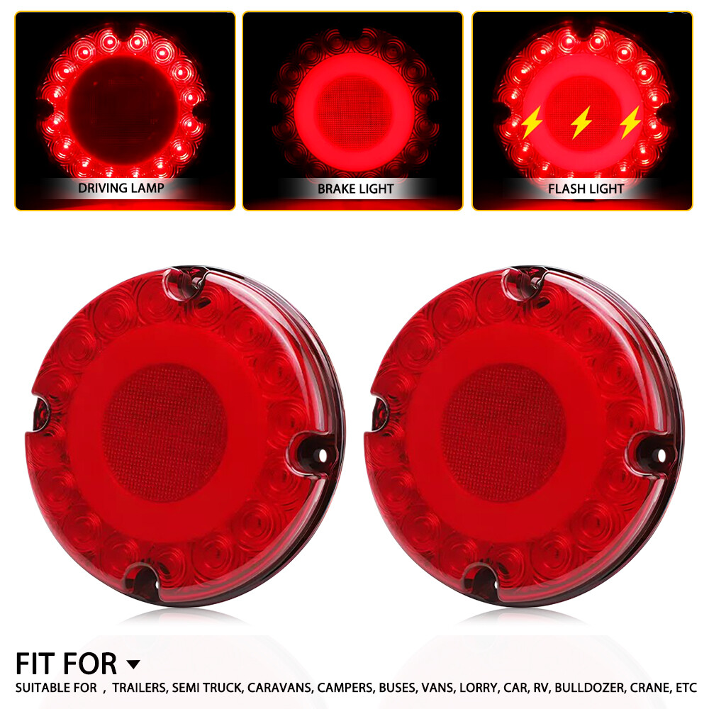 2x 7inch Red Round LED Trailer Truck Bus Tail Light Stop Turn Signal DRL Brake M