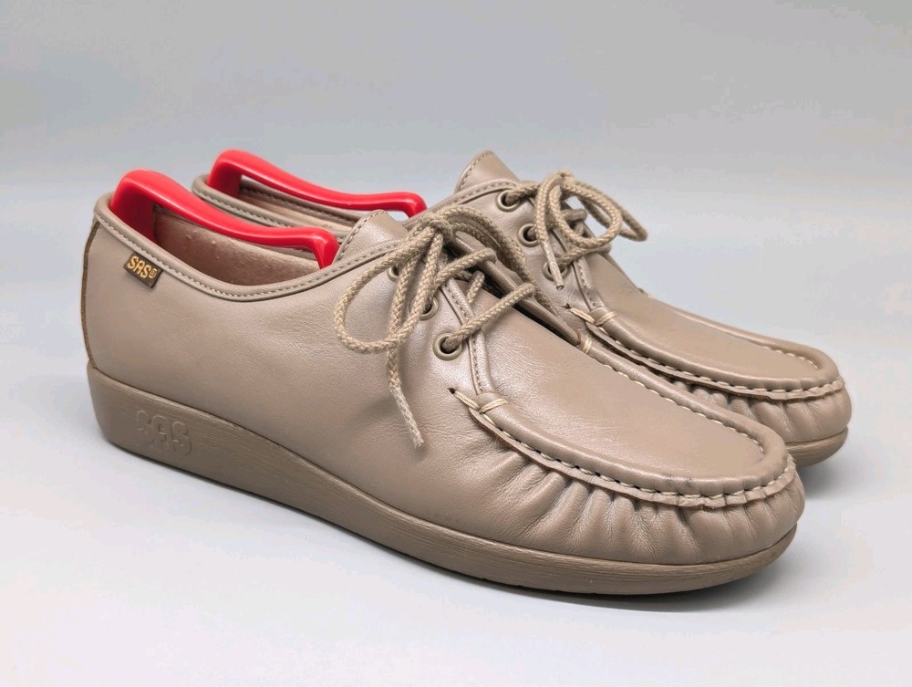 SAS Shoes Womens 9 M Siesta Lace Up Moccasin Sneakers Beige Leather Comfort