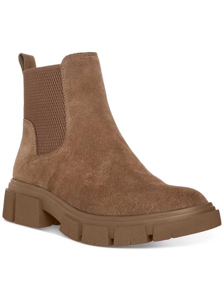 AQUA COLLEGE Womens Dark Taupe Beige Back Pull-Tab Priya Suede Booties 8 M