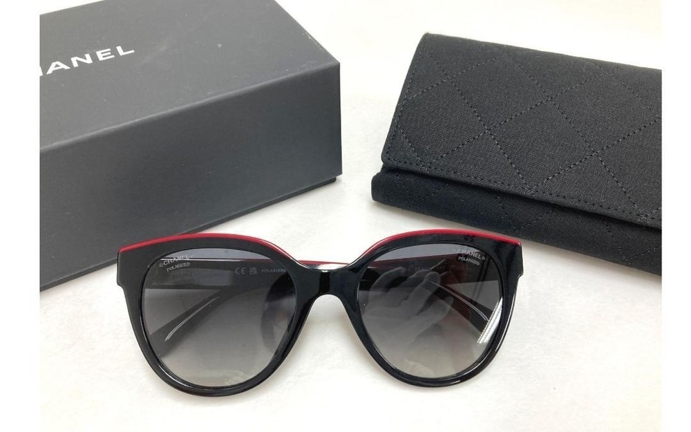 CHANEL 5414 Black Red Frame Sunglasses with Coco Mark #1