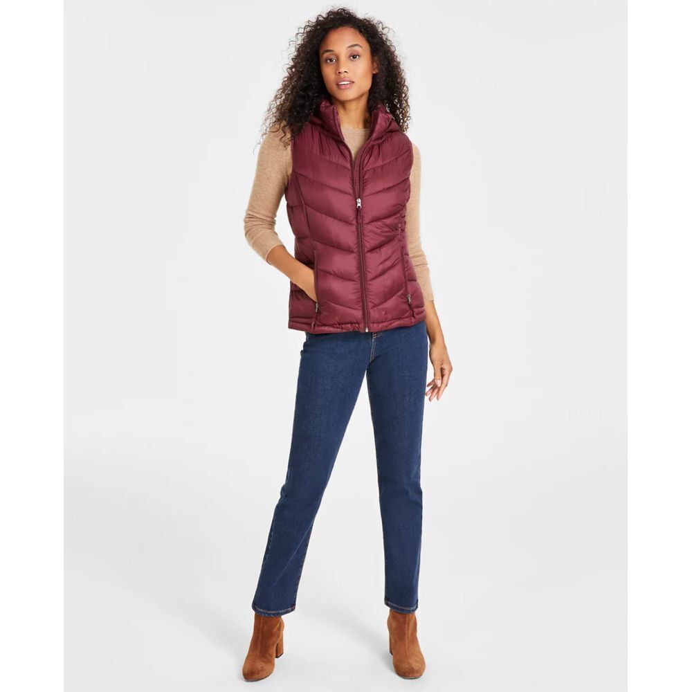 Charter Club Women's Packable Hooded Puffer Vest Garnet Size L