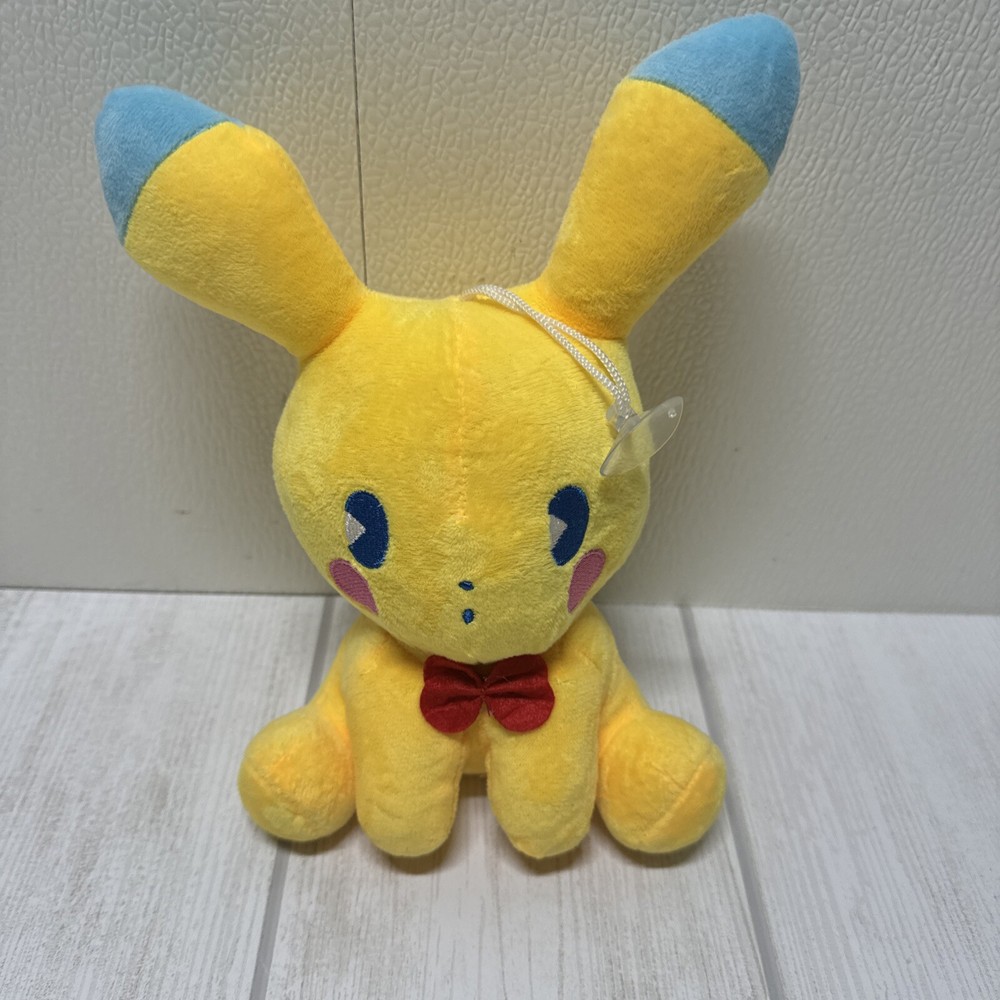 Pikachu Plush Stitched Blue Eyes Red Bow Tie 9” Window Hanger Suction Cup