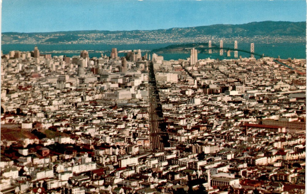 San Francisco, Twin Peaks, San Francisco-Oakland Bay Bridge, Treasure Postcard