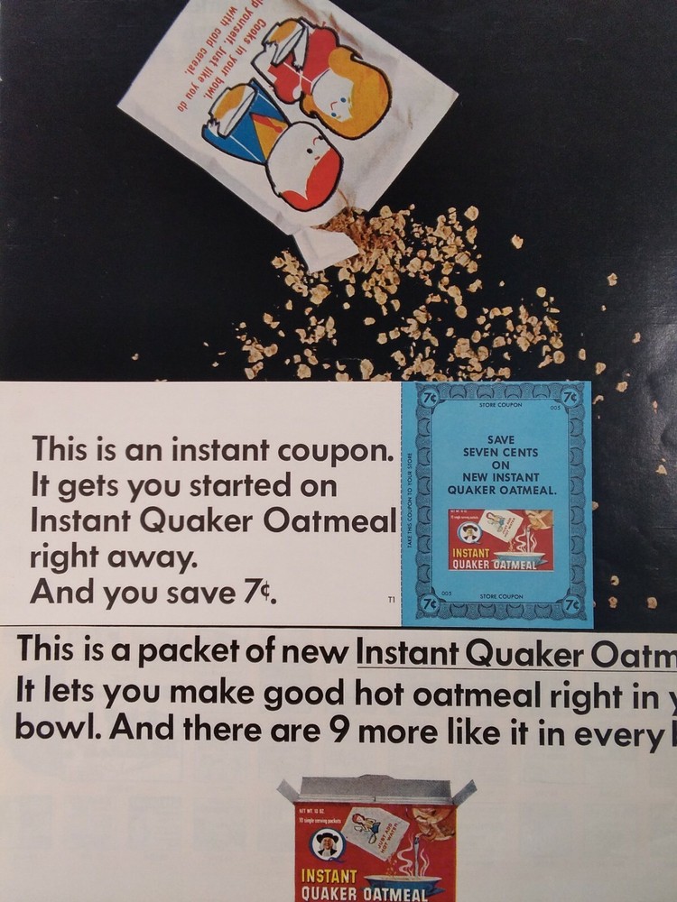 Quaker Oatmeal Print Ad Original Vtg 1966 Coupon Hit Albums Capital Records-image