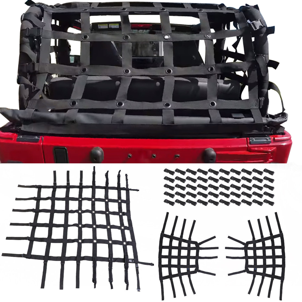 3Pcs Rear Trunk Cargo Restraint System Net Cover For Jeep Wrangler TJ 1997-2006