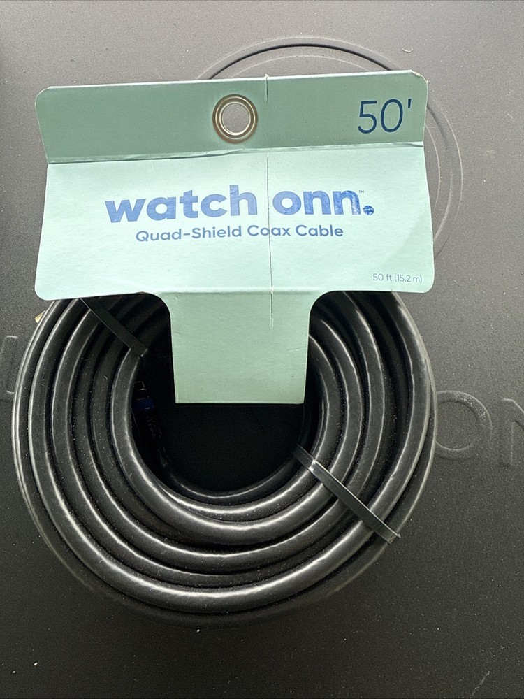 50ft Quad-Shield Coax Cable for ONN TV Antennas Indoor Outdoor In-Wall Black 50'