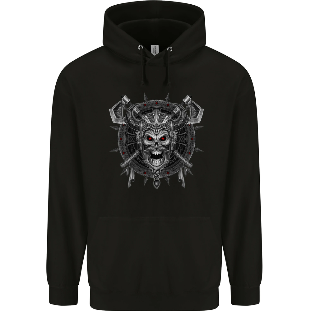 Viking Skull Swords Shield Valhalla Men's 80% Cotton Hooded Sweatshirt