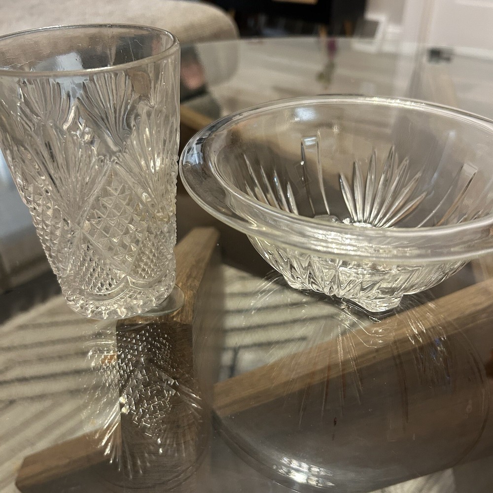 Vintage Starburst Glass and Bowl Set 2 Piece Midcentury Serving Set