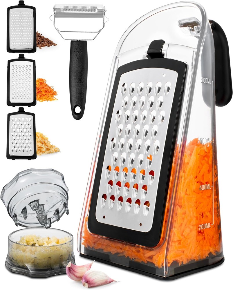 Cheese Grater with Garlic Crusher - Box Shredder - Clear
