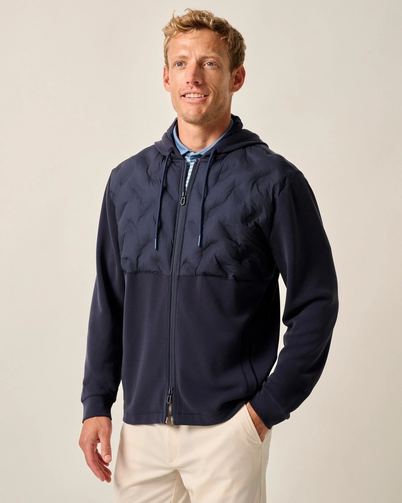 johnnie-O Zuker Hooded Mixed Media Jacket Navy Size L