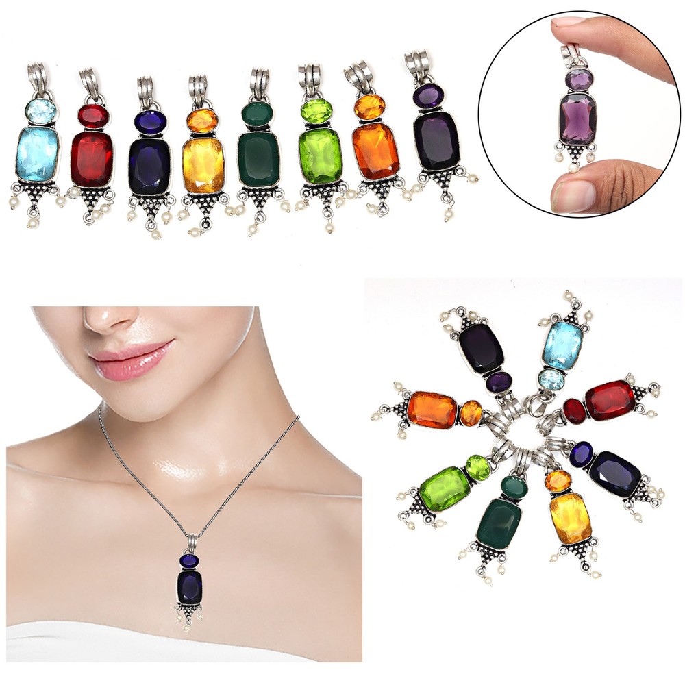 10pcs Multicolor Gemstone Silver Pendant Jewelry for Women