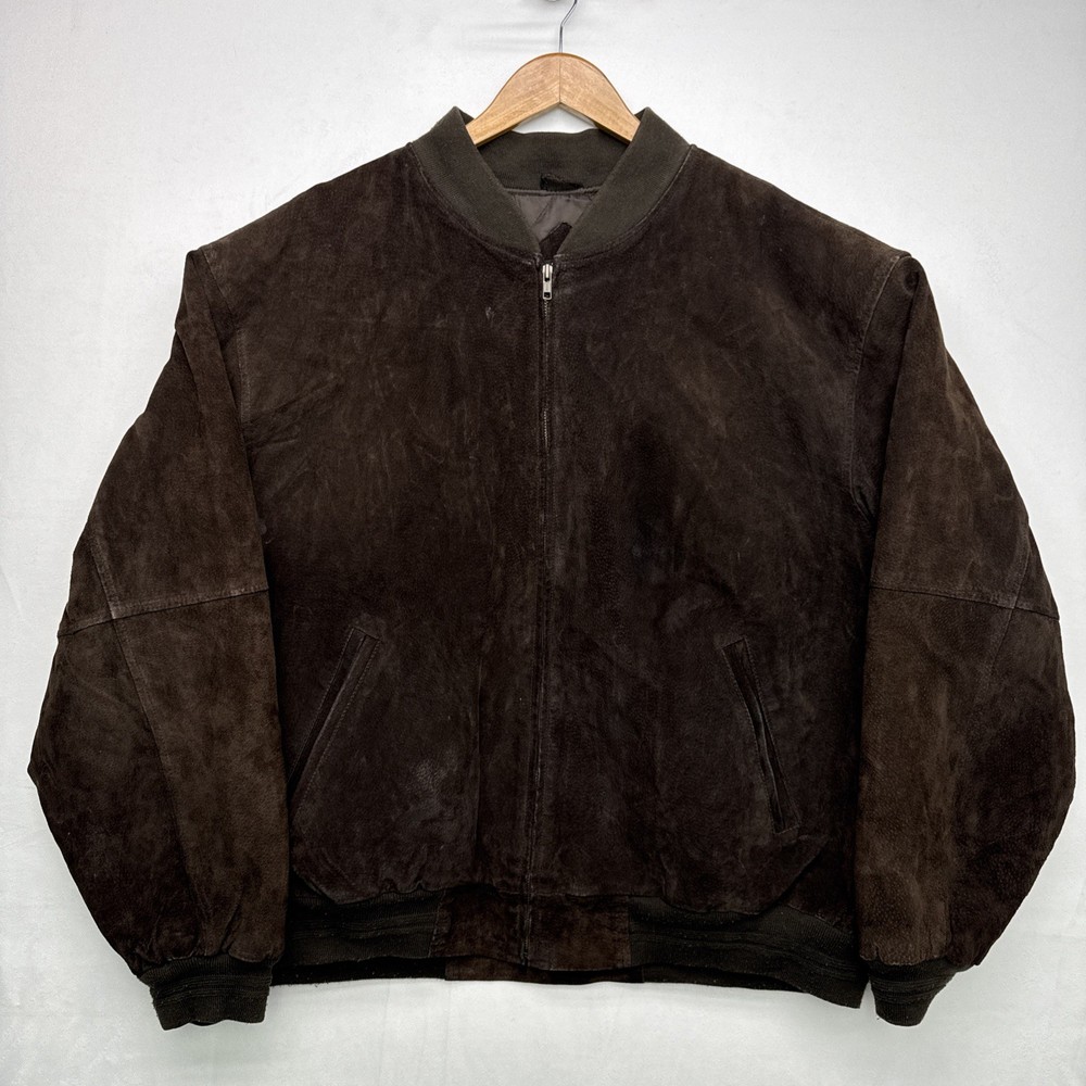 Vtg CROFT & BARROW Suede Bomber Jacket Men’s 2XL Zip Quilted Brown Leather Coat