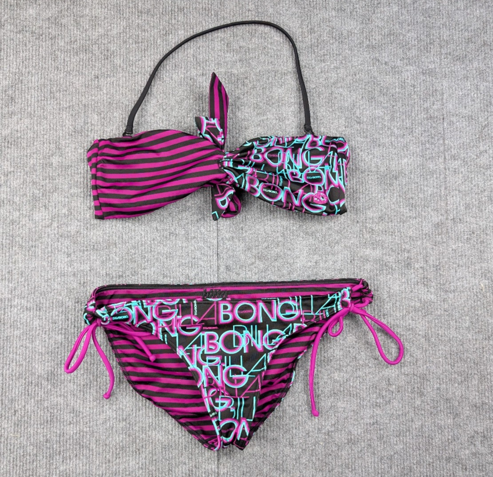Vintage Billabong Bikini Set Womens Medium Y2K Reversible Logo Punk Emo Halter