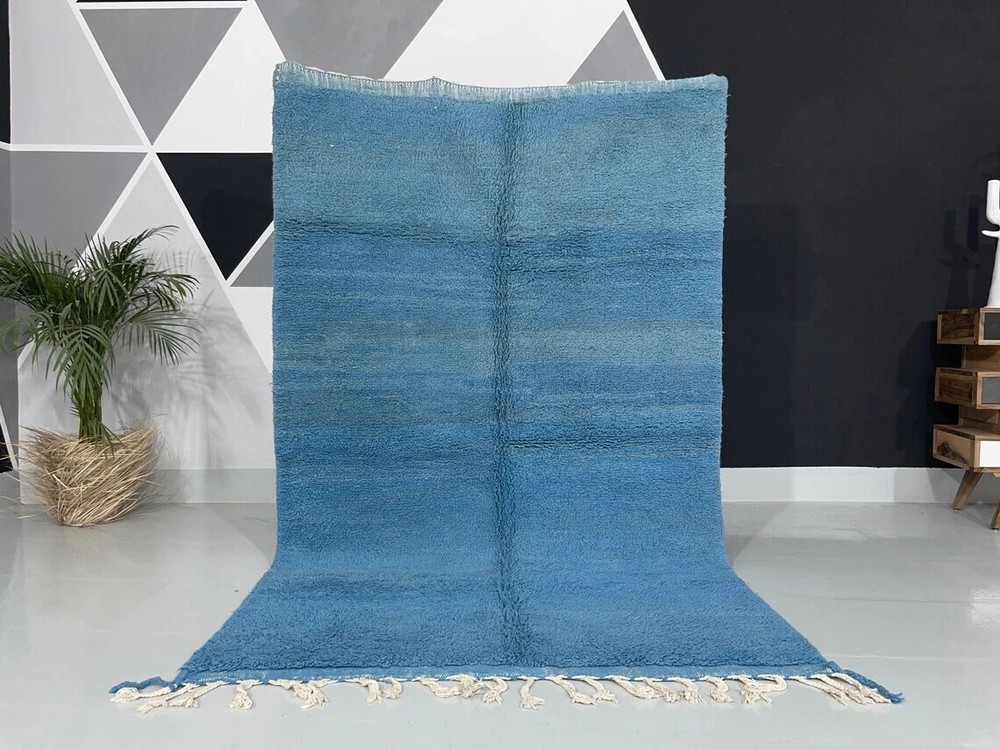 Custom Moroccan Berber Wool Rug Color Blue Handmade Design Area Carpet Rug