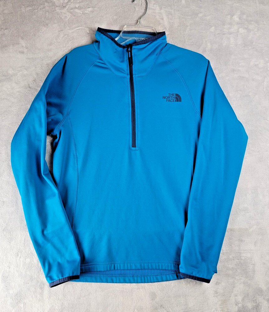 The North Face Mens Small Blue Half Zip Pullover with Black Logo Casual Sweater