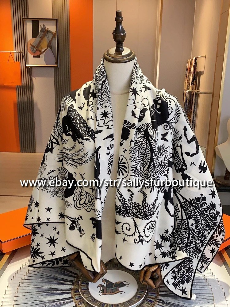 70% Cashmere 30% Silk Tribal Animal Print Wrap Scarf Shawl by Sallys