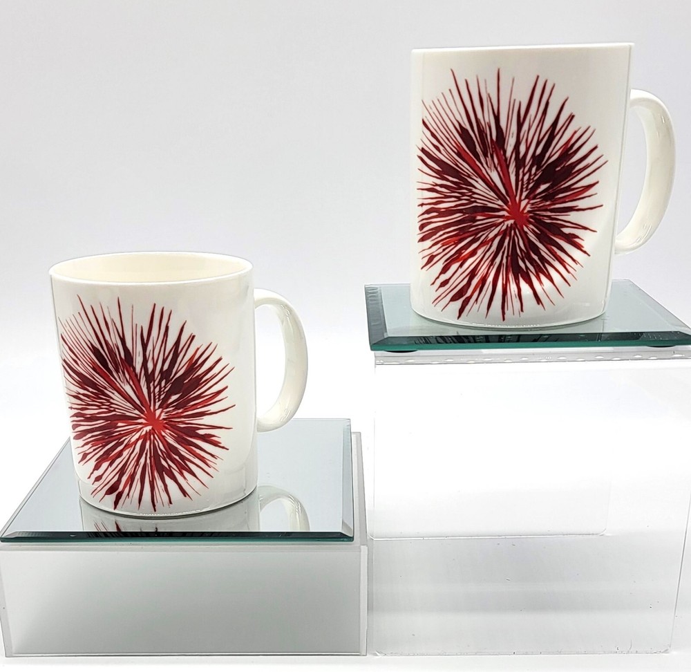 Starbucks 2014 Holiday Starburst Red China Coffee Mugs 12 Oz Pair