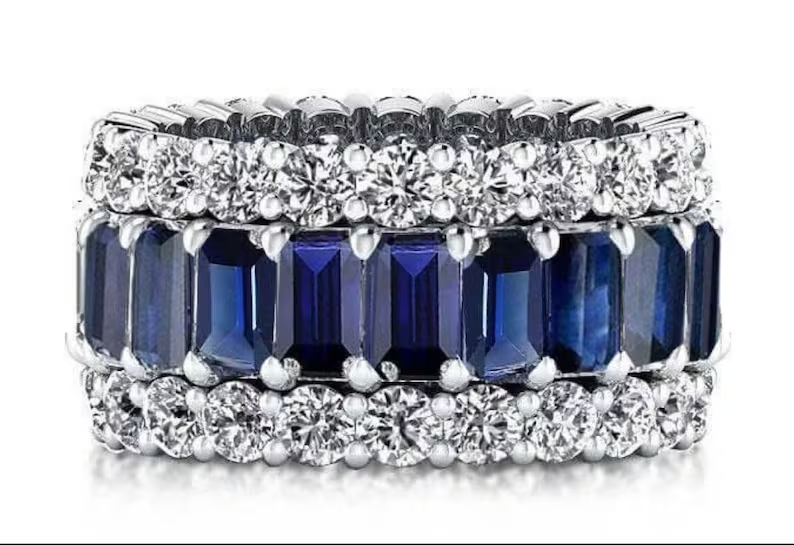 5Ct Emerald Simulated Sapphire Eternity Ring in Sterling Silver  