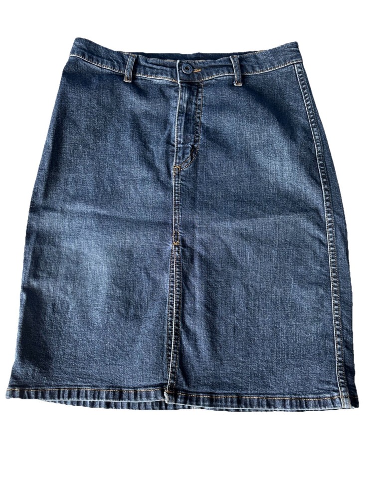 Mavi Melanie Stretch Denim Knee-Length Skirt with Front Slit Medium Wash Size M