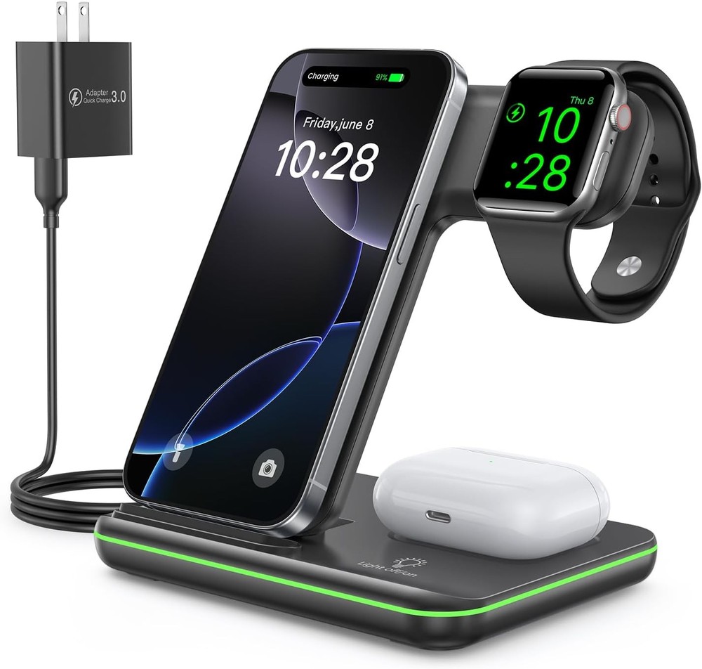 WAITIEE 3 in 1 Wireless Charging Station for iPhone 16 15 14 13 12 Pro Max Watch