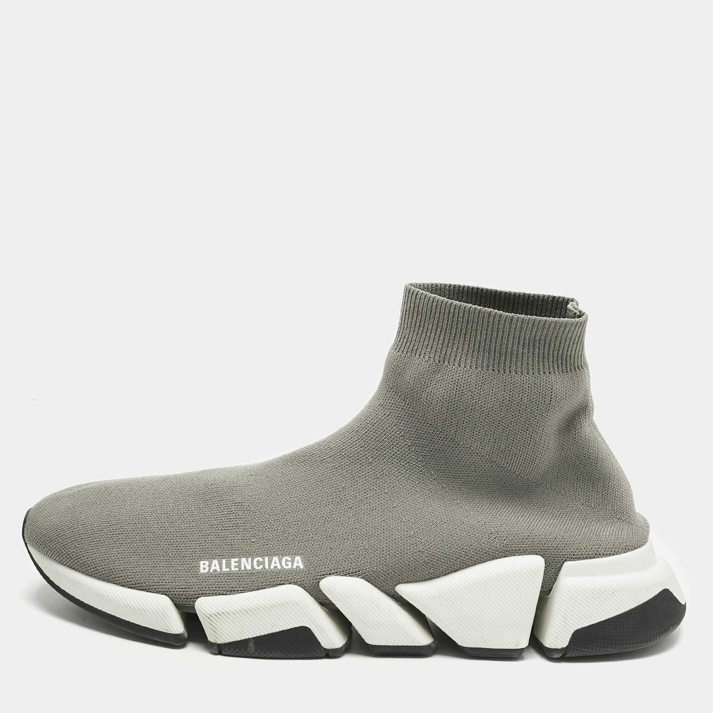 Balenciaga Grey Knit Fabric Speed Trainer High Slip On Sneakers Size 47