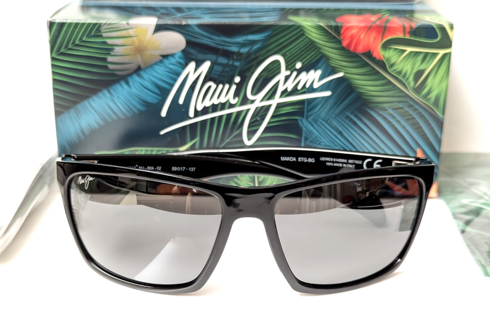 NEW Maui Jim Makoa Black Sport Wrap Maui Grey Polarized Lens Sunglass MJ804-02