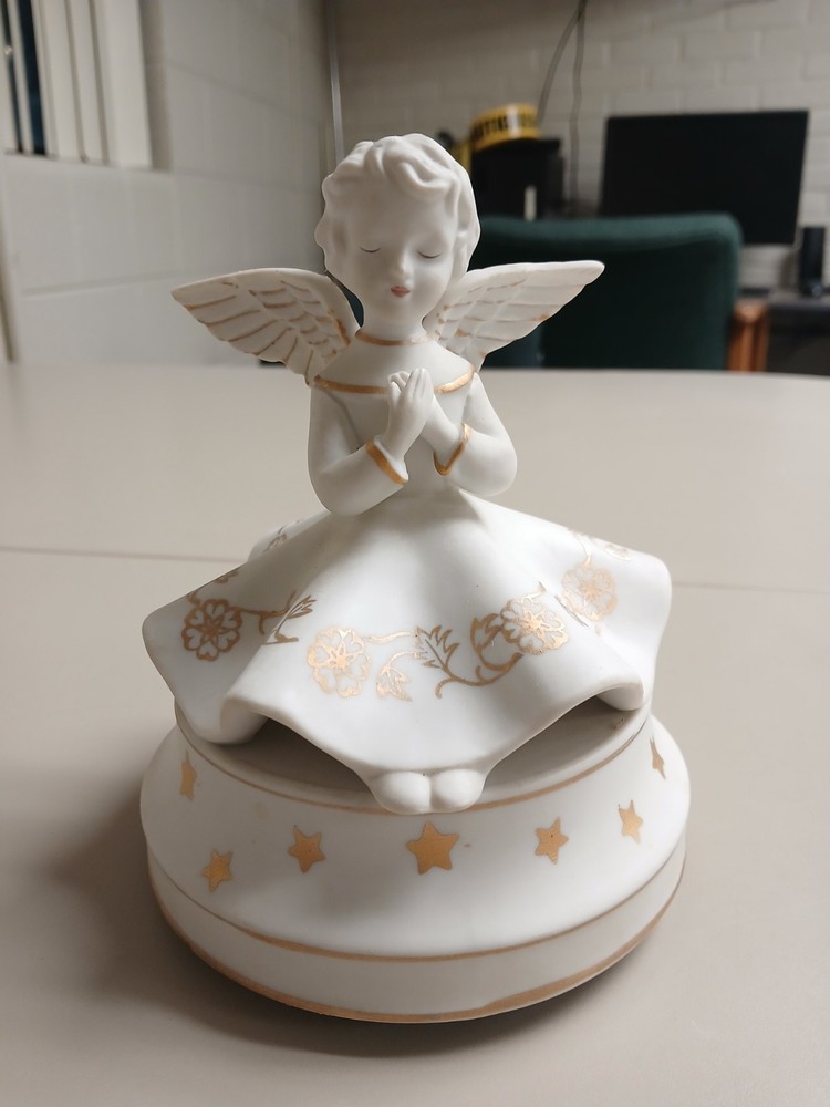 Vintage Schmid Porcelain Musical Rotating Angel Plays Brahms Lullaby