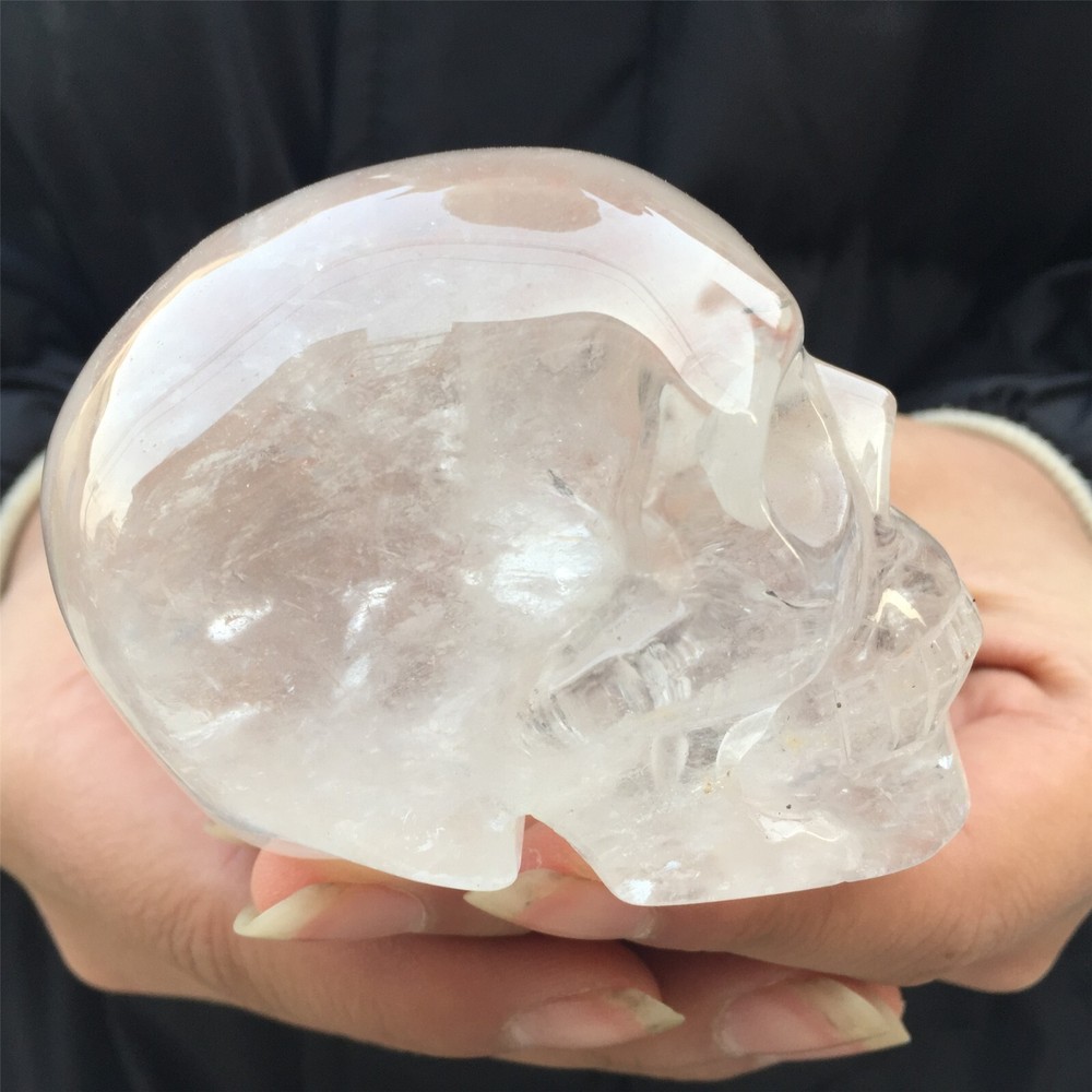 0.37kg Natural white crystal Quartz hand Carved skull crystal Reiki healing