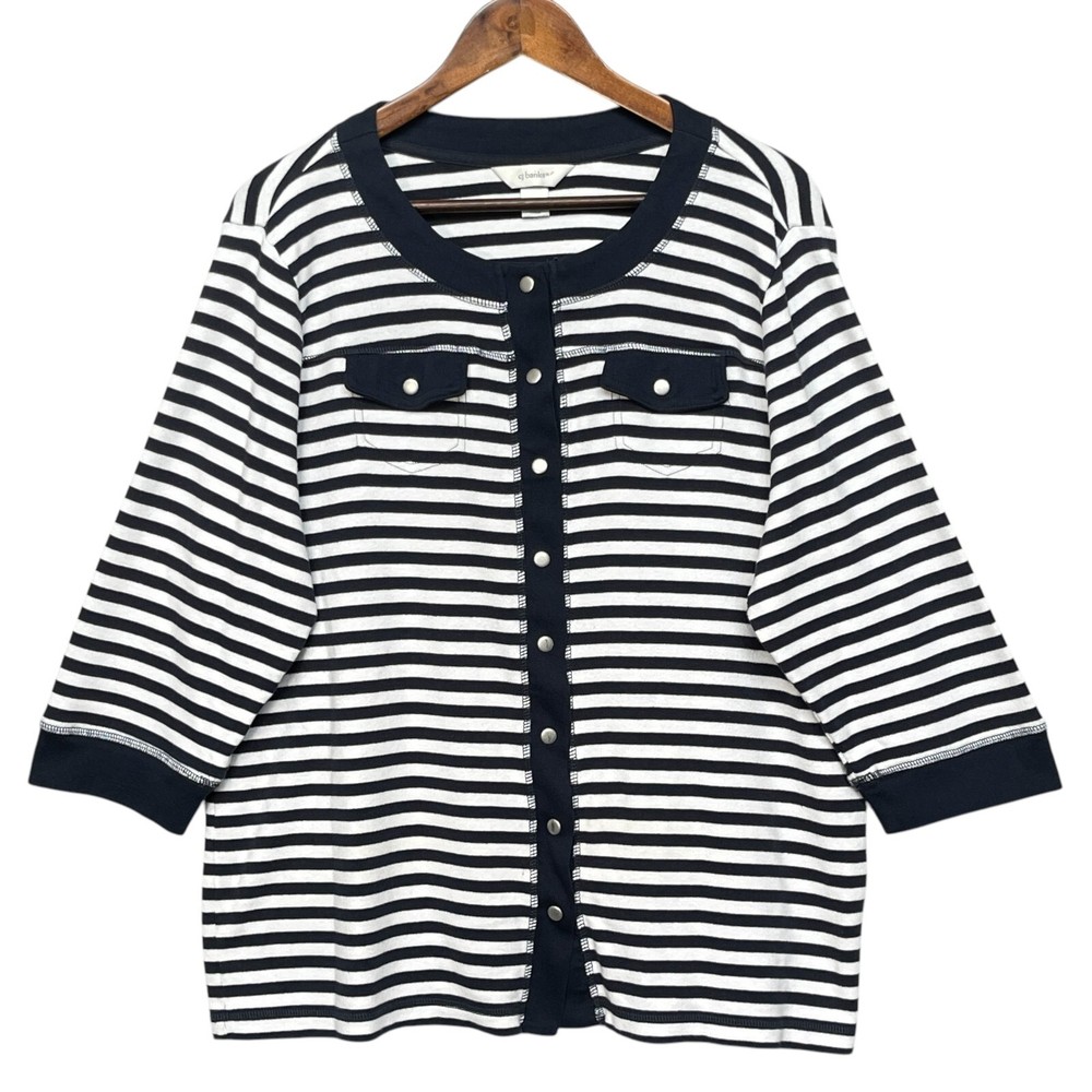 Cj Banks 1X Blue Striped Cotton Nautical Cardigan for Women