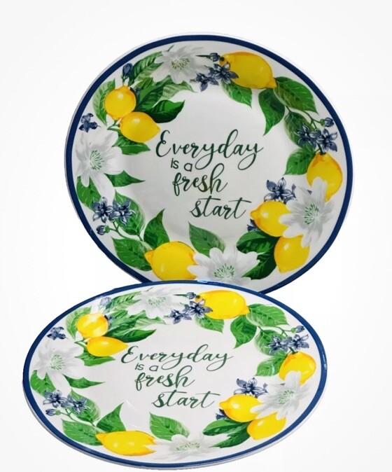 Royal Norfolk Lemon Floral Salad Plates with Blue Rim 7.5” – Set of 2