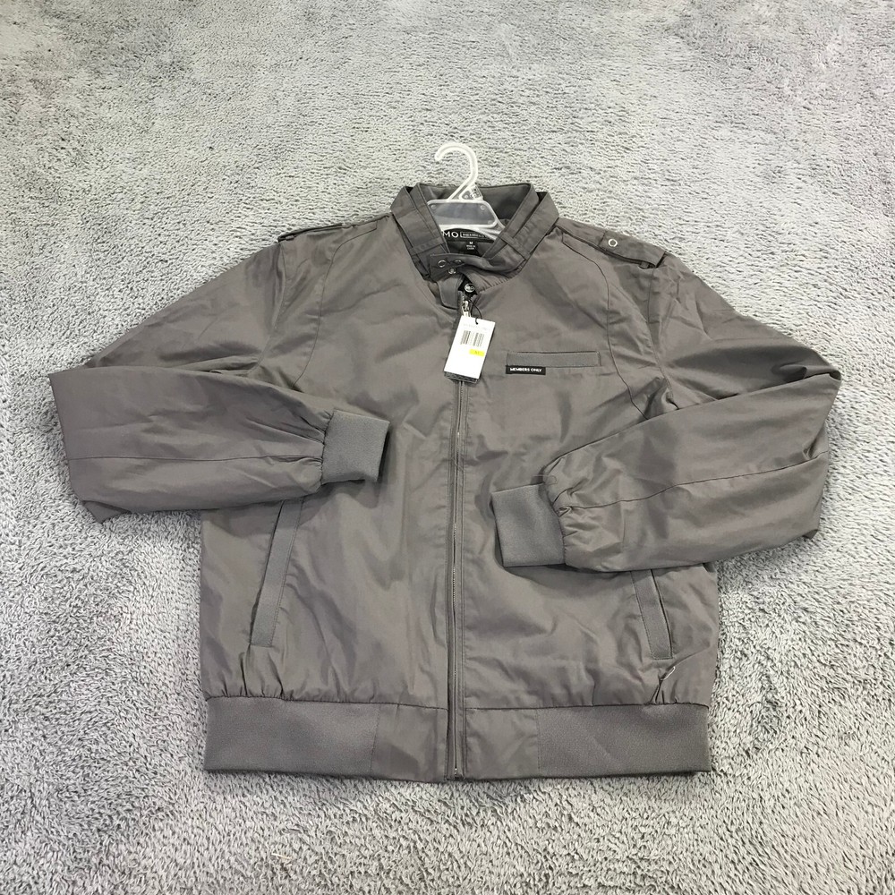 Members Only Mens Medium Gray Moto Zip Cafe Racer Windbreaker Jacket A45-image