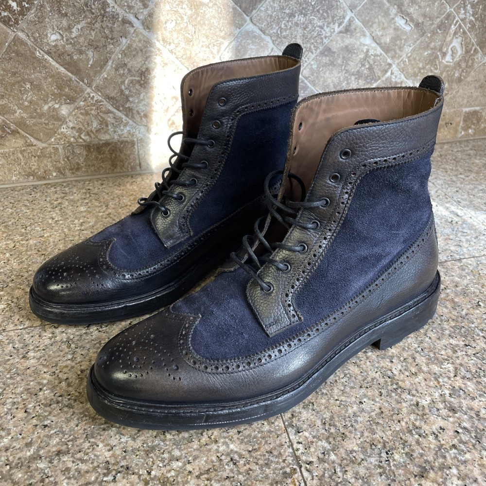 Ralph Lauren Purple Label Boots Sz 10 D Wingtip Chukka Blue Suede Handmade Italy