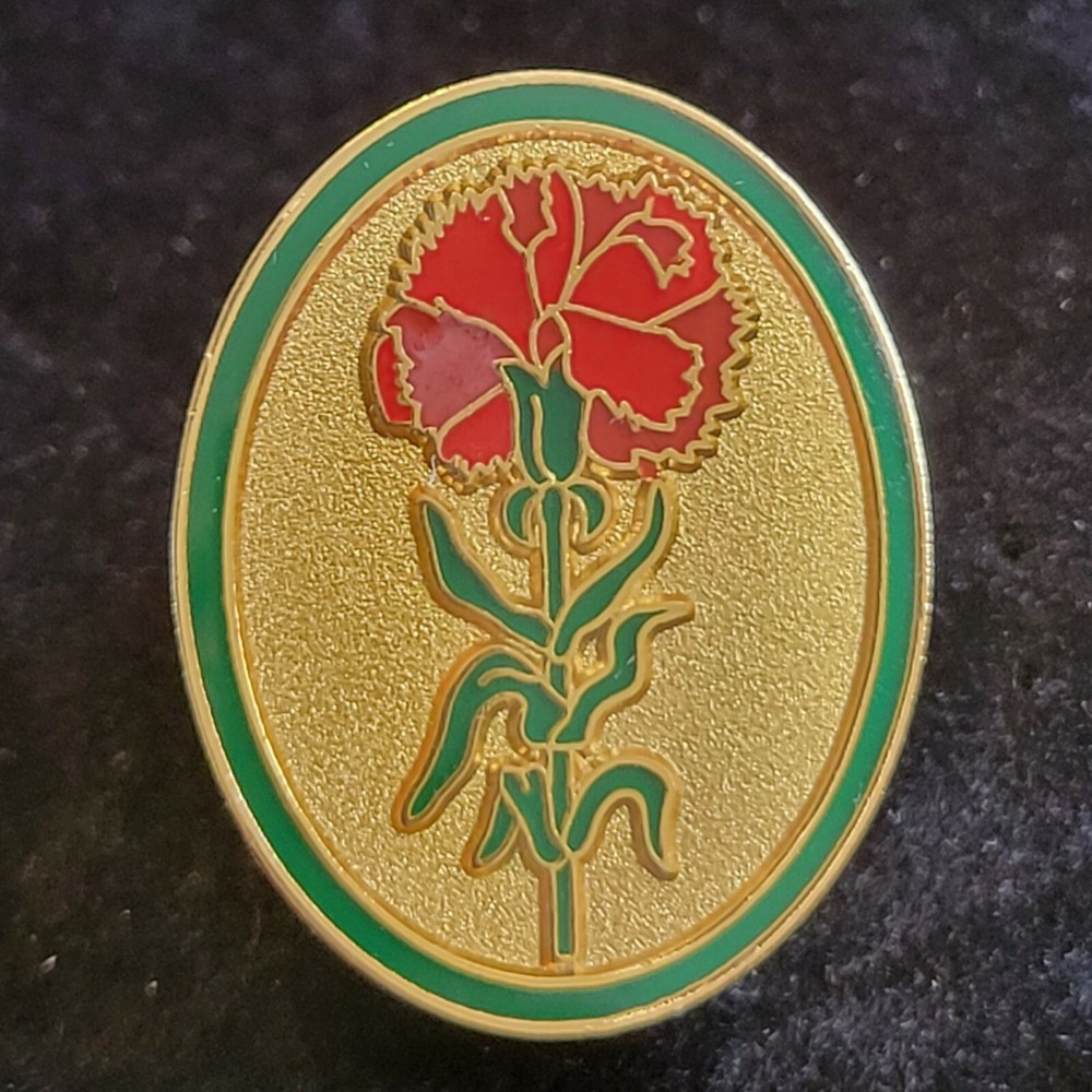 Mothers Day Carnation Oval gold tone red Flower tie tack cap hat shirt Lapel Pin-image