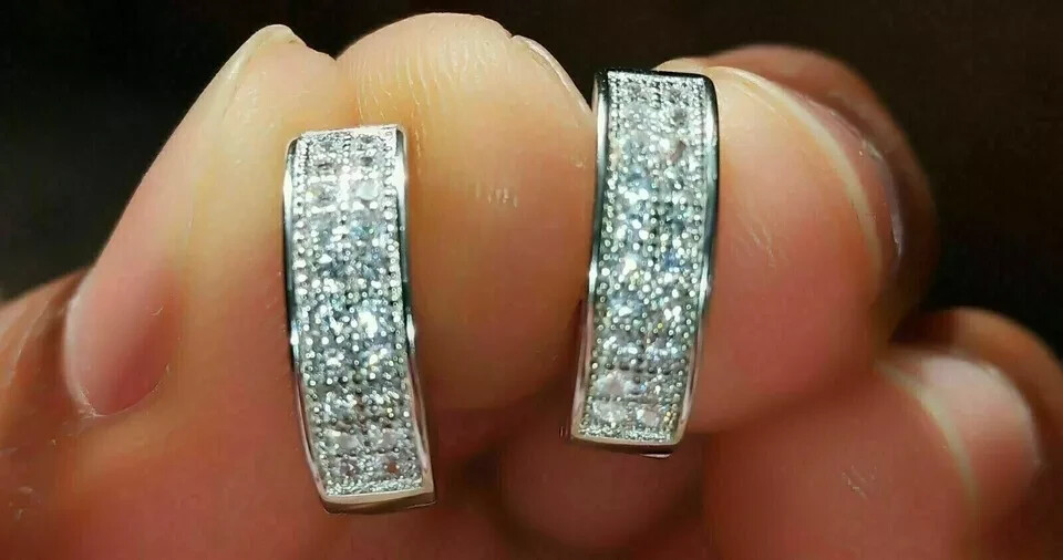 1 Ct Round Cut VVS1 Moissanite Huggie Hoop Earring 14K White Gold Plated