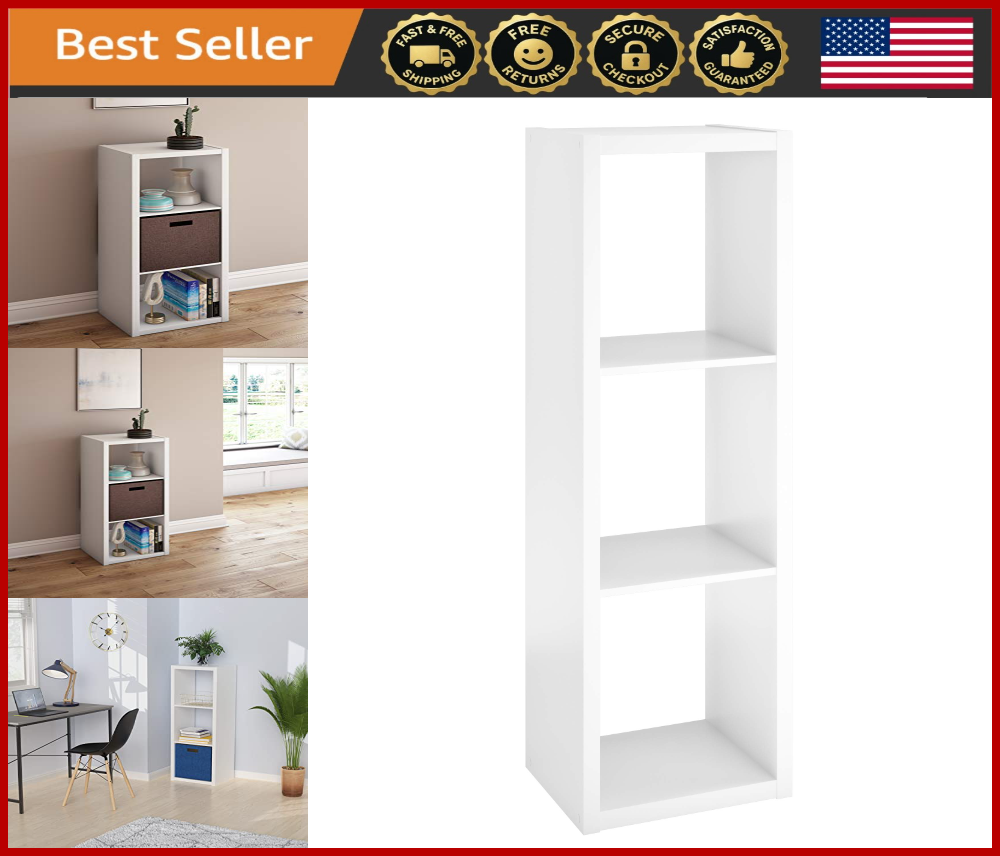 White 3-Cube Open Back Storage Organizer for Home Office Shelves