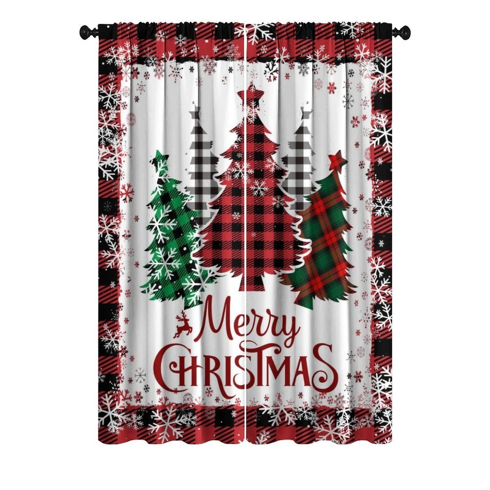 Red Black Plaid Merry Christmas Rod Pocket Blackout Curtains for Living Room,...