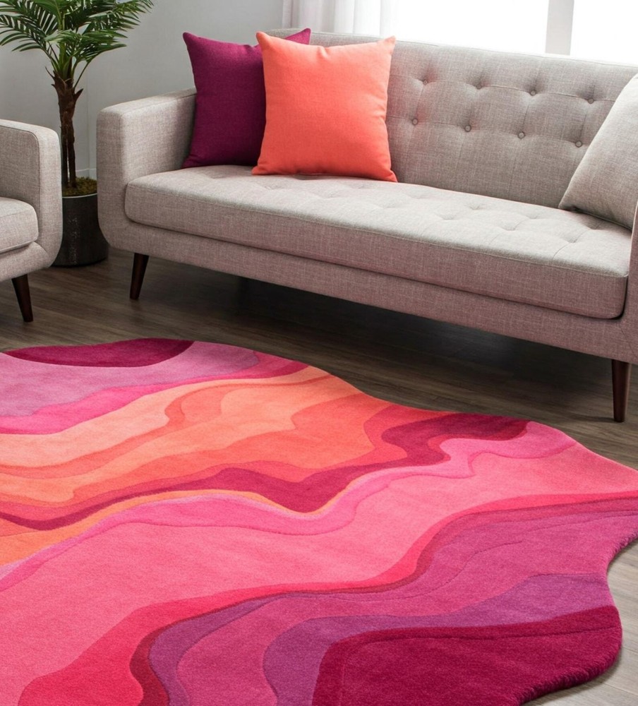 Hand-Tufted Wool Rug: Pink Coral Abstract Design