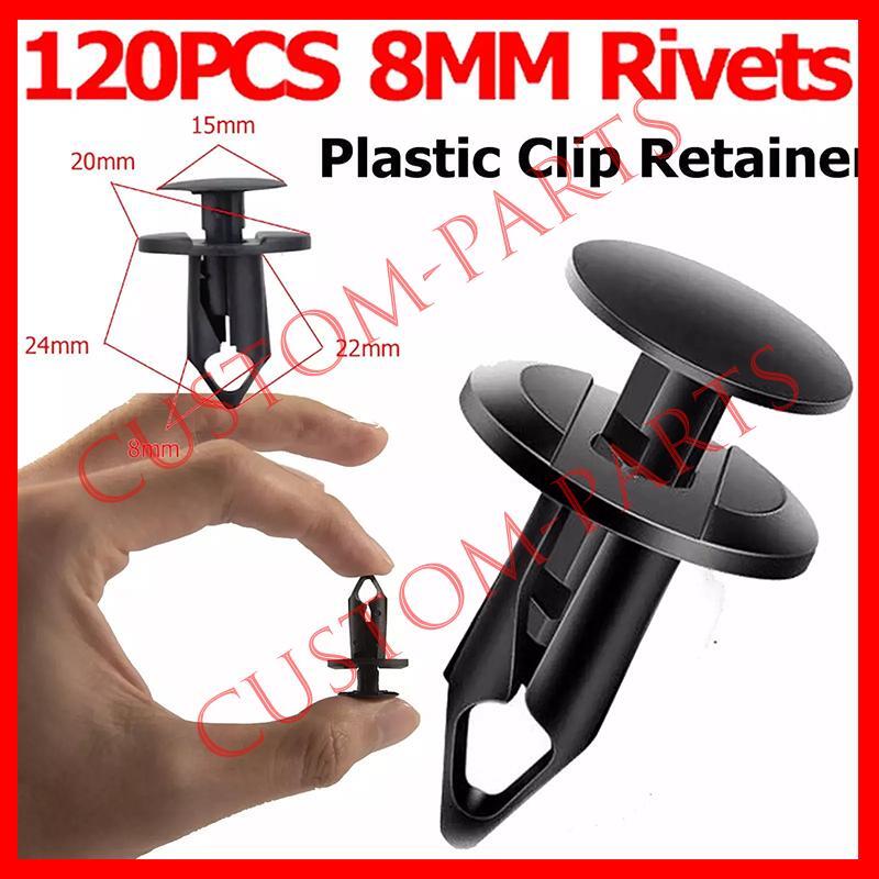 120PCS 8mm Bumper Clips Retainer Auto Car Plastic Rivets Fastener Fender Push US