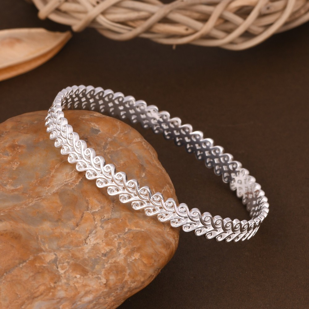 Sterling Silver Leaf Band Ring - Bridesmaids Gift Bracelet - Wedding Bracelets