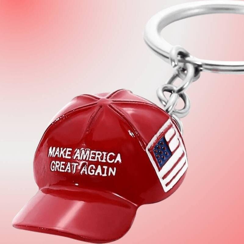 2024 MAGA Hat Metal Keychain with USA Flag Design