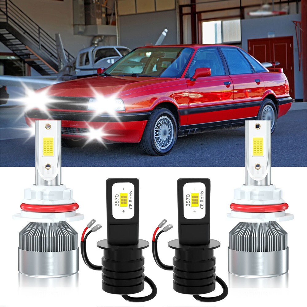 For Audi 90 1988-1991 LED Headlight Hi/Lo+Fog light Combo Bulbs 6000K White