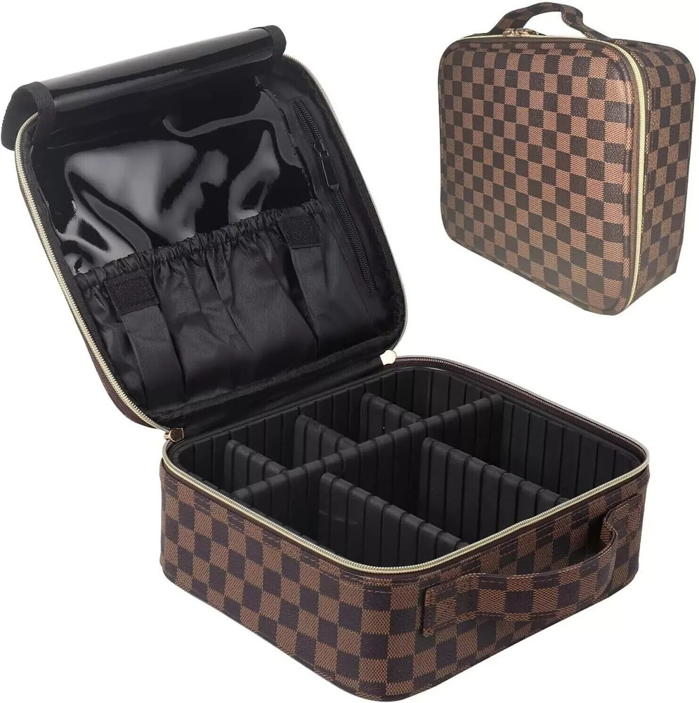 Checkered Makeup Bag Large Travel Toiletry Organizer for Women Girls